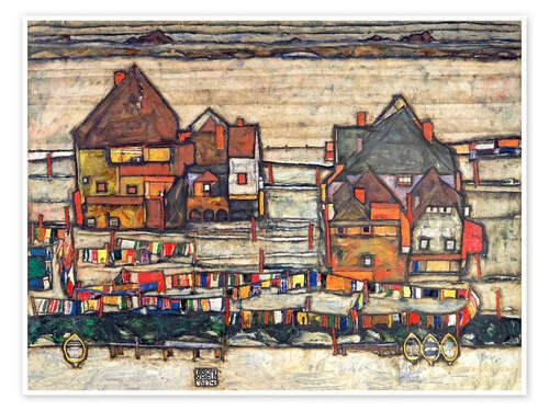 Houses With Laundry (Suburb II) Egon Schiele Plakat 40 X 30 Cm Billedramme 3 Houses With Laundry (Suburb II) Egon Schiele Plakat 40 X 30 Cm Billedramme