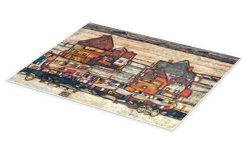 Houses With Laundry (Suburb II) Egon Schiele Plakat 40 X 30 Cm Billedramme 4 Houses With Laundry (Suburb II) Egon Schiele Plakat 40 X 30 Cm Billedramme - Billede 2