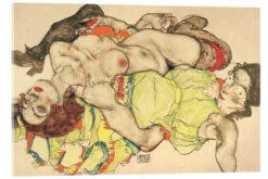 Two Girls Lying Entwined Egon Schiele Akrylbillede 30 X 20 Cm Billedramme