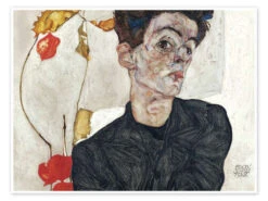 Selvportræt Med Physalis Egon Schiele Plakat 40 X 30 Cm Billedramme