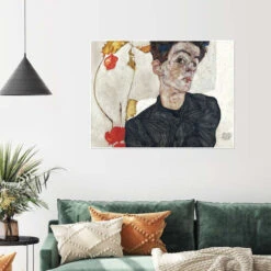 Selvportræt Med Physalis Egon Schiele Plakat 40 X 30 Cm Billedramme -POSTERLOUNGE Salg 386515 poster room flowers l