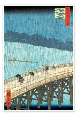 Sudden Shower Over Shin-Ohashi Bridge And Atake Utagawa Hiroshige Plakat 20 X 30 Cm Billedramme