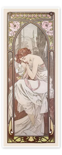 The Four Times Of The Day - Night's Rest Alfons Mucha Plakat 20 X 50 Cm Billedramme