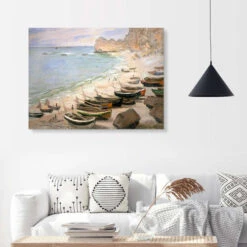 Boats On The Beach At Etretat Claude Monet Akrylbillede 30 X 20 Cm Billedramme -POSTERLOUNGE Salg 527057 acrylic glass room living room l