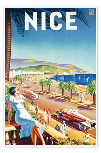 Nice, Ca. 1930 Eff D'Hey Plakat 20 X 30 Cm Billedramme 3 Nice, Ca. 1930 Eff D'Hey Plakat 20 X 30 Cm Billedramme