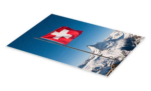 Matterhorn With Swiss Flag. Zermatt, Switzerland. Peter Wey Plakat 20 X 30 Cm Billedramme 4 Matterhorn With Swiss Flag. Zermatt, Switzerland. Peter Wey Plakat 20 X 30 Cm Billedramme - Billede 2