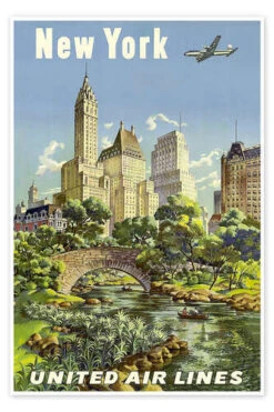 New York United Airlines Vintage Travel Collection Plakat 20 X 30 Cm Billedramme