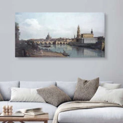 Dresden Seen From The Right Bank Of The Elbe, Beneath The Augusts Bridge Bernardo Bellotto (Canaletto) Galleritryk 40 X 20 Cm Billedramme -POSTERLOUNGE Salg 577988 gallery print room panorama l