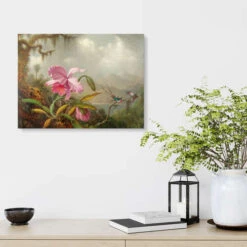 Cattleya Orchid And Three Hummingbirds Martin Johnson Heade Akrylbillede 30 X 20 Cm Billedramme -POSTERLOUNGE Salg 584034 acrylic glass room green l