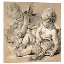 Winged Putti With Flowers François Boucher Akrylbillede 30 X 30 Cm Billedramme