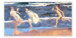 Running Along The Beach Joaquín Sorolla Y Bastida Plakat 40 X 20 Cm Billedramme