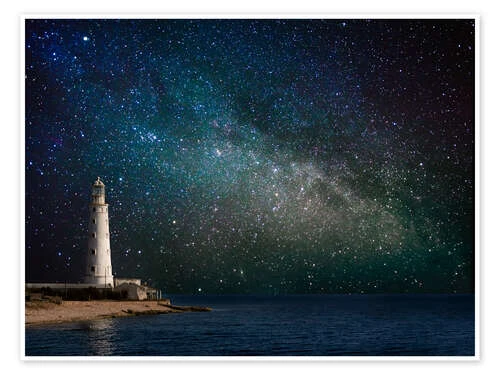 Lighthouse In Starlight Plakat 40 X 30 Cm Billedramme 3 Lighthouse In Starlight Plakat 40 X 30 Cm Billedramme