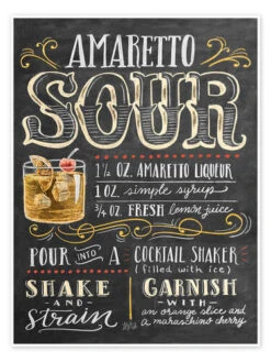 Amaretto Sour Opskrift (engelsk) Lily & Val Plakat 30 X 40 Cm Billedramme