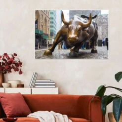 Wall Street-tyren I Lower Manhattan Plakat 30 X 20 Cm Billedramme -POSTERLOUNGE Salg 617864 poster room landscape format l