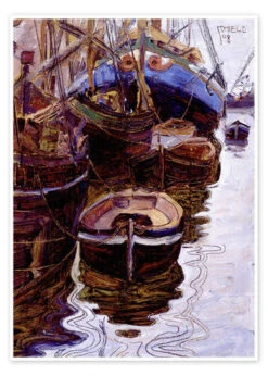 Boats In The Harbor (Trieste) Egon Schiele Plakat 30 X 40 Cm Billedramme