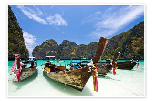 Long-tail Båd Ved Maya Bay På øen Phi Phi Plakat 30 X 20 Cm Billedramme 3 Long-tail Båd Ved Maya Bay På øen Phi Phi Plakat 30 X 20 Cm Billedramme