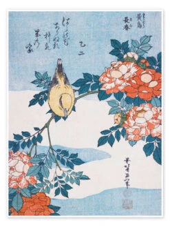 Warbler And Roses Katsushika Hokusai Plakat 30 X 40 Cm Billedramme