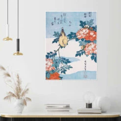 Warbler And Roses Katsushika Hokusai Plakat 30 X 40 Cm Billedramme -POSTERLOUNGE Salg 665088 poster room turquoise l