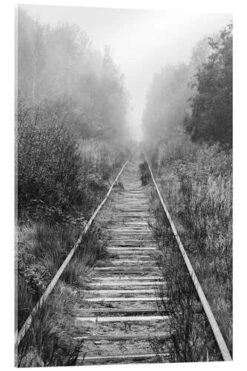 Railroad In Foggy Forest Akrylbillede 20 X 30 Cm Billedramme