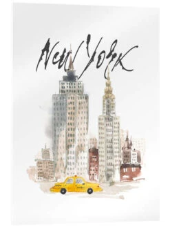 Akvarel New York Skyskrabere Akrylbillede 20 X 30 Cm Billedramme