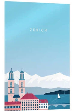 Illustration Zürich Katinka Reinke Akrylbillede 20 X 30 Cm Billedramme