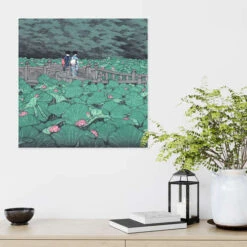 Pond At Benten Shrine (detail) Kawase Hasui Plakat 30 X 30 Cm Billedramme -POSTERLOUNGE Salg 704151 poster room green l