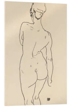 Female Nude, Back View Egon Schiele Akrylbillede 20 X 30 Cm Billedramme