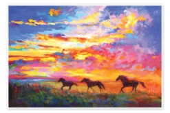 Wild Horses At Sunset Leon Devenice Plakat 30 X 20 Cm Billedramme