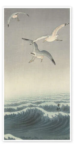 Three Seagulls, Ca. 1900 Ohara Koson Plakat 20 X 40 Cm Billedramme