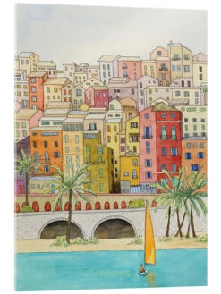 Sailing Boat On The Mediterranean Coast Natalie Bruns Akrylbillede 20 X 30 Cm Billedramme