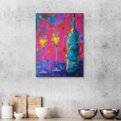 Bottle Of Wine And Two Glasses Dawn Underwood Lærredsbillede 20 X 30 Cm Billedramme -POSTERLOUNGE Salg 750137 canvas room kitchen l