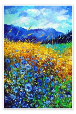 Blue Wildflowers In The Mountain Valley Olha Darchuk Plakat 20 X 30 Cm Billedramme