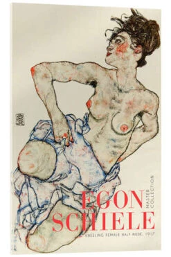 Kneeling Female Half Nude, 1917 Egon Schiele Akrylbillede 20 X 30 Cm Billedramme