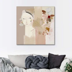 Abstract Portrait With Flowers Bella Eve Lærredsbillede 30 X 30 Cm Billedramme -POSTERLOUNGE Salg 754505 canvas room beige l