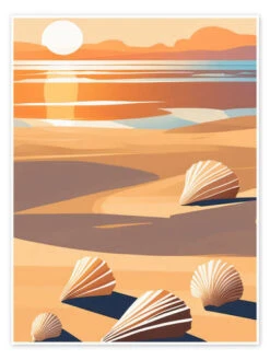 Abstract Seashells In Beach Sunset Gradient Grooves Plakat 30 X 40 Cm Billedramme