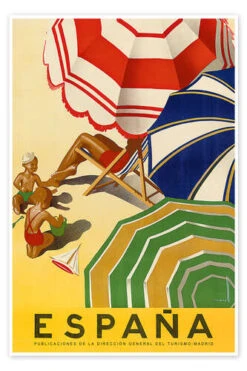 España - Vintage Beach Vacation Vintage Travel Collection Plakat 20 X 30 Cm Billedramme